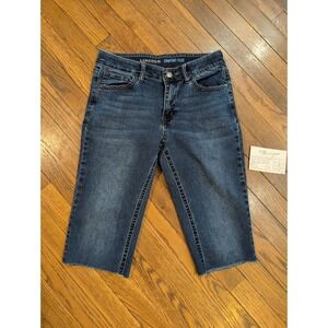 Lincoln Outfitters Comfort Flex Dark Wash Capri Denim Shorts Womens 8 Raw Hem